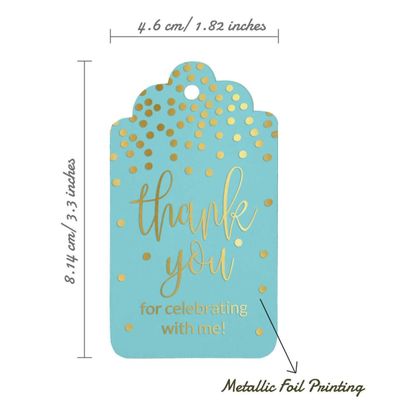 Etiquetas de Papel Metalizadas 'Obrigado por Celebrar Comigo' para Lembrancinhas de Aniversário para Pendurar - Inkdotpot 100 Etiquetas Metalizadas / Azul - Dourado