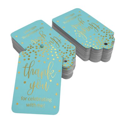 Etiquetas de Papel Metalizadas 'Obrigado por Celebrar Comigo' para Lembrancinhas de Aniversário para Pendurar - Inkdotpot 100 Etiquetas Metalizadas / Azul - Dourado