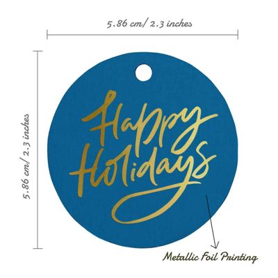 Etiquetas de Papel Metalizado 'Happy Holiday' para Pendurar em Lembrancinhas - Inkdotpot 100 Etiquetas Metalizadas / Azul - Dourado