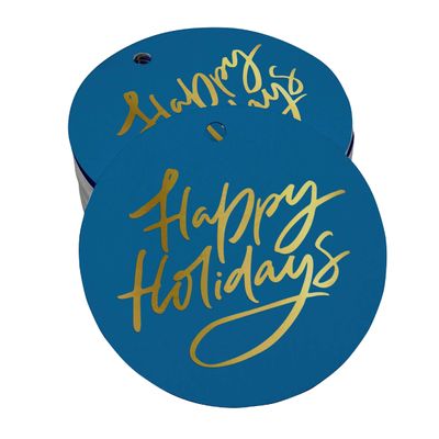 Etiquetas de Papel Metalizado 'Happy Holiday' para Pendurar em Lembrancinhas - Inkdotpot 100 Etiquetas Metalizadas / Azul - Dourado