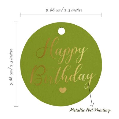 Etiquetas de Papel Metalizado 'Feliz Aniversário' para Lembrancinhas e para Pendurar - Inkdotpot 100 Etiquetas Metalizadas / Verde - Dourado