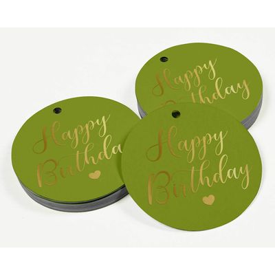 Etiquetas de Papel Metalizado 'Feliz Aniversário' para Lembrancinhas e para Pendurar - Inkdotpot 100 Etiquetas Metalizadas / Verde - Dourado