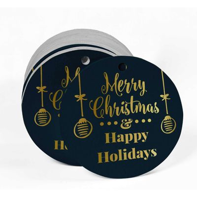 Etiquetas de Papel Metalizado para Pendurar 'Feliz Natal e Boas Festas' para Lembrancinhas - Inkdotpot 100 Etiquetas Metalizadas / Azul - Dourado