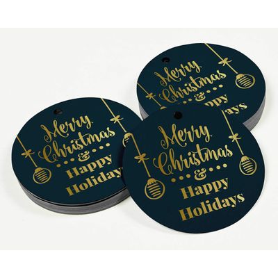 Etiquetas de Papel Metalizado para Pendurar 'Feliz Natal e Boas Festas' para Lembrancinhas - Inkdotpot 100 Etiquetas Metalizadas / Azul - Dourado