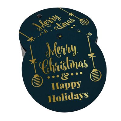 Etiquetas de Papel Metalizado para Pendurar 'Feliz Natal e Boas Festas' para Lembrancinhas - Inkdotpot 100 Etiquetas Metalizadas / Azul - Dourado