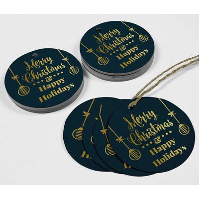 Etiquetas de Papel Metalizado para Pendurar 'Feliz Natal e Boas Festas' para Lembrancinhas - Inkdotpot 100 Etiquetas Metalizadas / Azul - Dourado