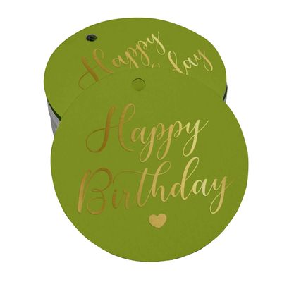 Etiquetas de Papel Metalizado 'Feliz Aniversário' para Lembrancinhas e para Pendurar - Inkdotpot 100 Etiquetas Metalizadas / Verde - Dourado