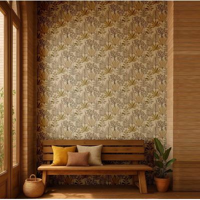 Papel de Parede Autoadesivo Jardim Tropical Pastel, Vinil Impermeável Removível, Bege, para Quarto e Sala de Jantar - S4Sassy 63,5 cm (L) × 304,8 cm (C) / Bege - Vinil Liso