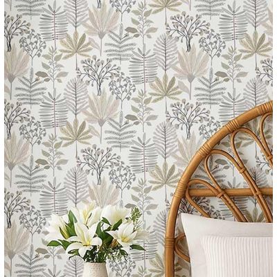 Papel de Parede Autoadesivo Jardim Tropical Pastel, Vinil Impermeável Removível, Bege, para Quarto e Sala de Jantar - S4Sassy 63,5 cm (L) × 304,8 cm (C) / Bege - Vinil Liso