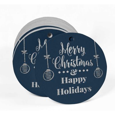 Etiquetas de Papel Metalizado para Pendurar 'Feliz Natal e Boas Festas' para Lembrancinhas - Inkdotpot 100 Etiquetas Metalizadas / Azul - Prata