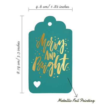 Etiquetas de Papel Metalizado Pendentes para Lembrancinhas de Natal "Merry and Bright" - Inkdotpot 100 Etiquetas Metalizadas / Verde - Prata