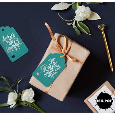 Etiquetas de Papel Metalizado Pendentes para Lembrancinhas de Natal "Merry and Bright" - Inkdotpot 100 Etiquetas Metalizadas / Verde - Prata