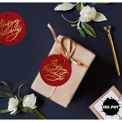Etiquetas de Papel Metalizado 'Boas Festas' para Lembrancinhas Pendentes - Inkdotpot 100 Etiquetas Metalizadas / Vermelho - Prata