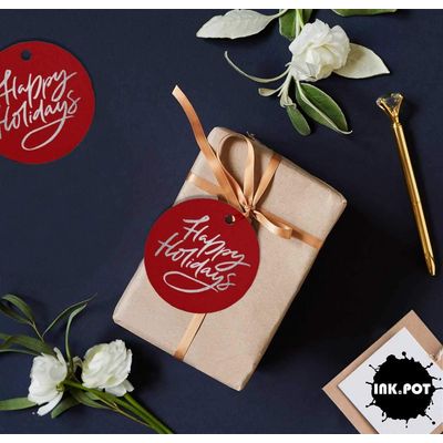 Etiquetas de Papel Metalizado 'Boas Festas' para Lembrancinhas Pendentes - Inkdotpot 100 Etiquetas Metalizadas / Vermelho - Prata