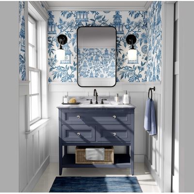 Papel de Parede Jardim do Templo Estilo Asiático Autoadesivo Revestimento Decorativo DIY Fácil para Quarto e Sala Azul - S4Sassy 63,5 cm (L) × 304,8 cm (C) / Azul - Vinil Texturizado