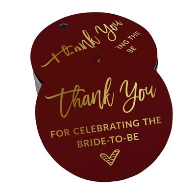 Tag de Papel para Lembrancinha de Chá de Noiva com Acabamento Foil 'Obrigada por Celebrar a Futura Noiva' - Inkdotpot 50 Etiquetas Metalizadas / Vermelho - Ouro Rosé