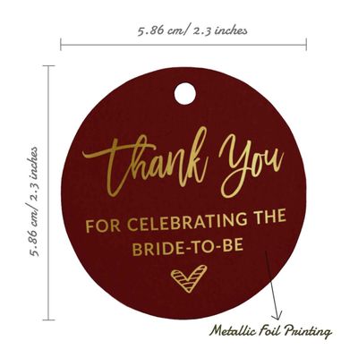Tag de Papel para Lembrancinha de Chá de Noiva com Acabamento Foil 'Obrigada por Celebrar a Futura Noiva' - Inkdotpot 50 Etiquetas Metalizadas / Vermelho - Ouro Rosé