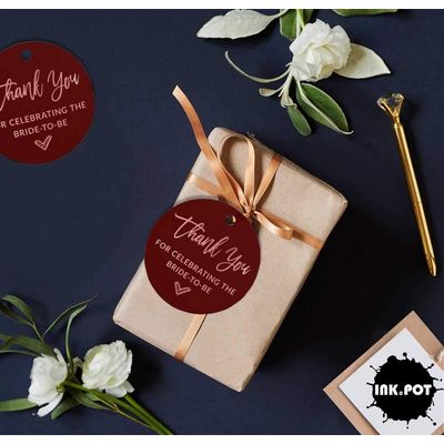 Tag de Papel para Lembrancinha de Chá de Noiva com Acabamento Foil 'Obrigada por Celebrar a Futura Noiva' - Inkdotpot 50 Etiquetas Metalizadas / Vermelho - Ouro Rosé