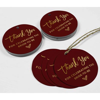 Tag de Papel para Lembrancinha de Chá de Noiva com Acabamento Foil 'Obrigada por Celebrar a Futura Noiva' - Inkdotpot 50 Etiquetas Metalizadas / Vermelho - Ouro Rosé