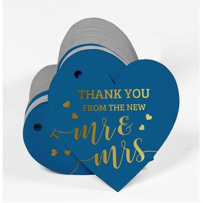 Tag de Papel para Lembrancinha de Casamento 'Obrigado' em Foil para Pendurar - Inkdotpot 100 Etiquetas Metalizadas / Azul - Dourado