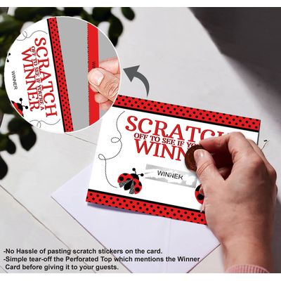 Cartões Raspáveis para Chá de Bebê de Menina, Pacote com 30, Tema Joaninha para Jogos - Inkdotpot 10,16 Cm × 7,62 Cm / Branco