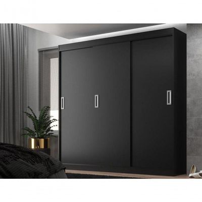 Guarda Roupas Casal Lisboa 3 Portas De Correr E 2 Gavetas - Black Black