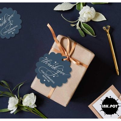 Etiquetas de Papel Metalizado 'Obrigado por Celebrar Comigo' para Lembrancinha de Aniversário - Inkdotpot 100 Etiquetas Metalizadas / Azul - Prata