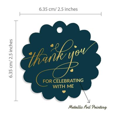 Etiquetas de Papel Metalizado 'Obrigado por Celebrar Comigo' para Lembrancinha de Aniversário - Inkdotpot 100 Etiquetas Metalizadas / Azul - Prata