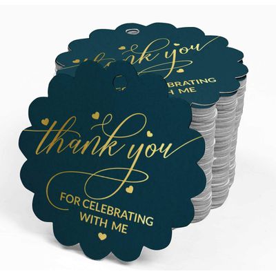 Etiquetas de Papel Metalizado 'Obrigado por Celebrar Comigo' para Lembrancinha de Aniversário - Inkdotpot 100 Etiquetas Metalizadas / Azul - Prata