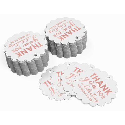 Etiquetas de Papel para Lembrancinhas do Chá de Noiva 'Obrigada' em Metalizado Celebrando a Noiva para Pendurar - Inkdotpot 100 Etiquetas Metalizadas / Branco - Ouro Rosé