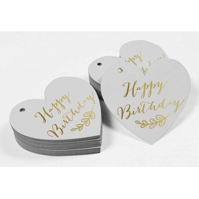 Etiqueta Suspensa de Papel para Lembrancinha 'Feliz Aniversário' com Folha Metálica para Artesanato - Inkdotpot 100 Etiquetas Metalizadas / Branco - Ouro Rosé