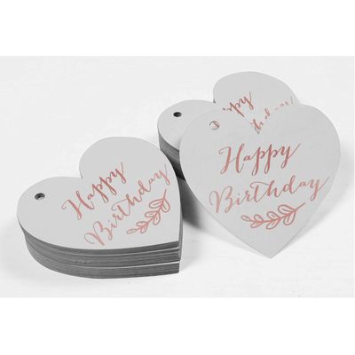 Etiqueta Suspensa de Papel para Lembrancinha 'Feliz Aniversário' com Folha Metálica para Artesanato - Inkdotpot 100 Etiquetas Metalizadas / Branco - Ouro Rosé
