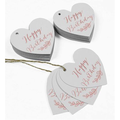 Etiqueta Suspensa de Papel para Lembrancinha 'Feliz Aniversário' com Folha Metálica para Artesanato - Inkdotpot 100 Etiquetas Metalizadas / Branco - Ouro Rosé