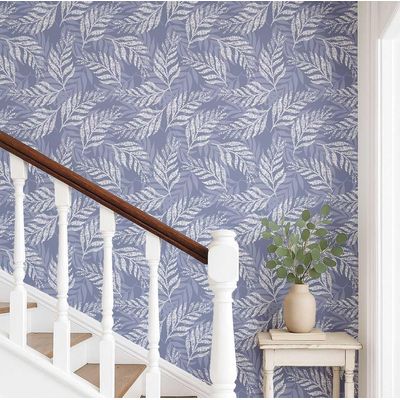 Papel de Parede Decorativo Autoadesivo com Folhas, Vinil Impermeável Azul, Removível, Ideal para Locatários, Quarto/Sala de Jantar - S4Sassy 63,5 cm (L) × 304,8 cm (C) / Azul - Vinil Liso