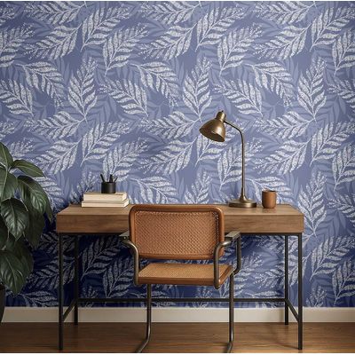Papel de Parede Decorativo Autoadesivo com Folhas, Vinil Impermeável Azul, Removível, Ideal para Locatários, Quarto/Sala de Jantar - S4Sassy 63,5 cm (L) × 304,8 cm (C) / Azul - Vinil Liso