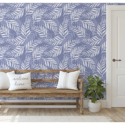 Papel de Parede Decorativo Autoadesivo com Folhas, Vinil Impermeável Azul, Removível, Ideal para Locatários, Quarto/Sala de Jantar - S4Sassy 63,5 cm (L) × 304,8 cm (C) / Azul - Vinil Liso