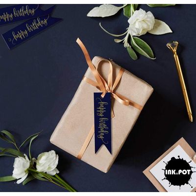 Etiquetas Pendentes para Garrafa 'Feliz Aniversário' Metalizadas para Lembrancinhas - Inkdotpot 50 Etiquetas Metalizadas / Azul - Prata