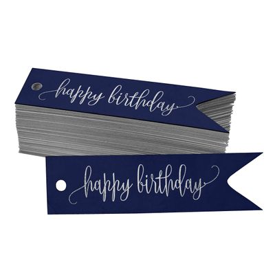 Etiquetas Pendentes para Garrafa 'Feliz Aniversário' Metalizadas para Lembrancinhas - Inkdotpot 50 Etiquetas Metalizadas / Azul - Prata