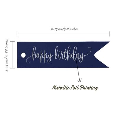Etiquetas Pendentes para Garrafa 'Feliz Aniversário' Metalizadas para Lembrancinhas - Inkdotpot 50 Etiquetas Metalizadas / Azul - Prata