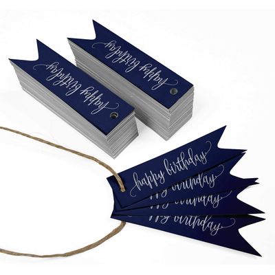 Etiquetas Pendentes para Garrafa 'Feliz Aniversário' Metalizadas para Lembrancinhas - Inkdotpot 50 Etiquetas Metalizadas / Azul - Prata