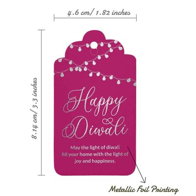 Etiquetas de Papel Metalizado Happy Diwali Para Lembrancinhas Para Pendurar - Inkdotpot 50 Etiquetas Metalizadas / Rosa - Prata