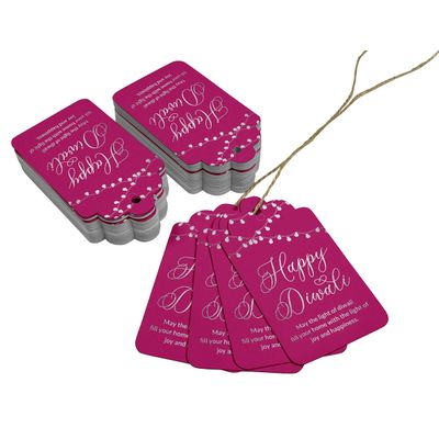 Etiquetas de Papel Metalizado Happy Diwali Para Lembrancinhas Para Pendurar - Inkdotpot 50 Etiquetas Metalizadas / Rosa - Prata