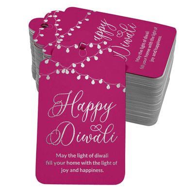 Etiquetas de Papel Metalizado Happy Diwali Para Lembrancinhas Para Pendurar - Inkdotpot 50 Etiquetas Metalizadas / Rosa - Prata