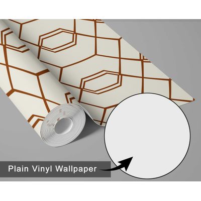 Papel de Parede Autoadesivo Hexágono Geométrico Listrado, Marrom, Vinil Removível para Parede de Entrada, Decoração Fácil - S4sassy 63,5 cm (L) × 914,4 cm (C) / Marrom - Vinil Liso