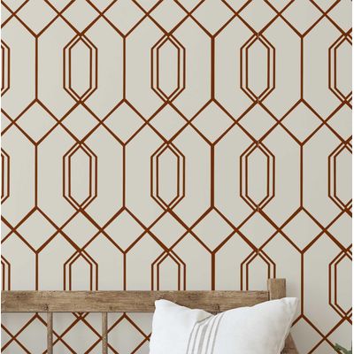 Papel de Parede Autoadesivo Hexágono Geométrico Listrado, Marrom, Vinil Removível para Parede de Entrada, Decoração Fácil - S4sassy 63,5 cm (L) × 914,4 cm (C) / Marrom - Vinil Liso