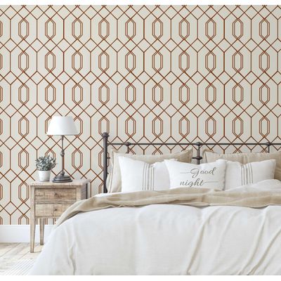 Papel de Parede Autoadesivo Hexágono Geométrico Listrado, Marrom, Vinil Removível para Parede de Entrada, Decoração Fácil - S4sassy 63,5 cm (L) × 914,4 cm (C) / Marrom - Vinil Liso
