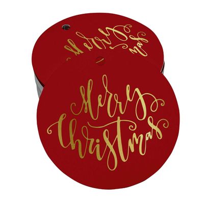 Etiquetas de Papel Metalizado 'Merry Christmas' para Pendurar em Lembrancinhas - Inkdotpot 50 Etiquetas Metalizadas / Vermelho - Ouro Rosé