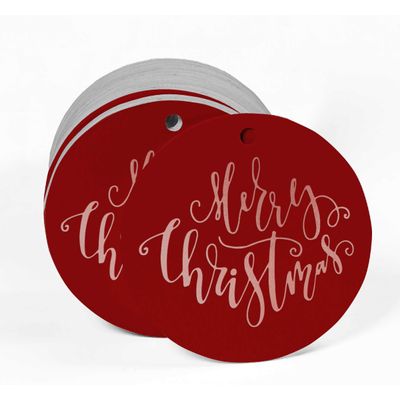 Etiquetas de Papel Metalizado 'Merry Christmas' para Pendurar em Lembrancinhas - Inkdotpot 50 Etiquetas Metalizadas / Vermelho - Ouro Rosé