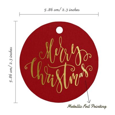 Etiquetas de Papel Metalizado 'Merry Christmas' para Pendurar em Lembrancinhas - Inkdotpot 50 Etiquetas Metalizadas / Vermelho - Ouro Rosé