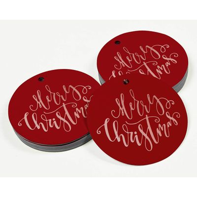 Etiquetas de Papel Metalizado 'Merry Christmas' para Pendurar em Lembrancinhas - Inkdotpot 50 Etiquetas Metalizadas / Vermelho - Ouro Rosé